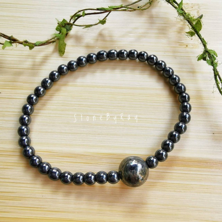 Bracelet en hématite et pyrite - Bracelet énergétique d'ancrage et de protection