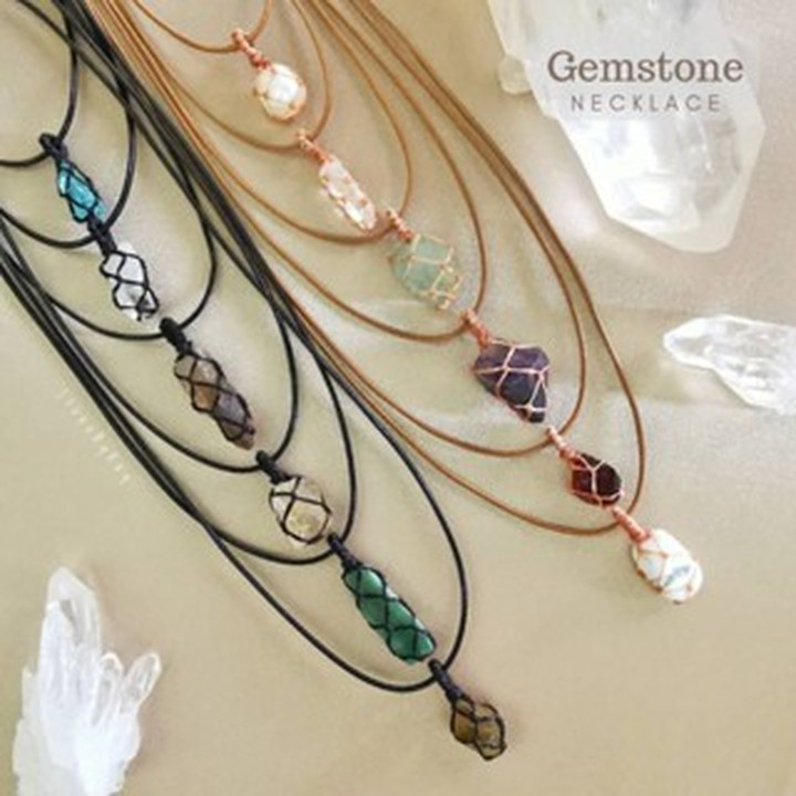 Bohemian Gemstone Necklace - Braided Rope Design