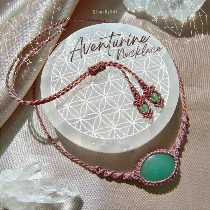 Aventurine Stone Necklace | Boho Braided Rope Design