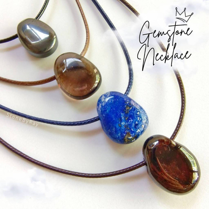 Teardrop Gemstone Pendant Rope Necklace - Lucky Gemstones