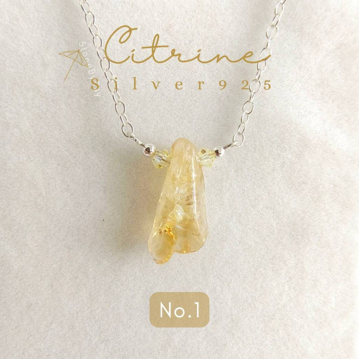 Polished Citrine Pendant Necklace - Silver Jewelry
