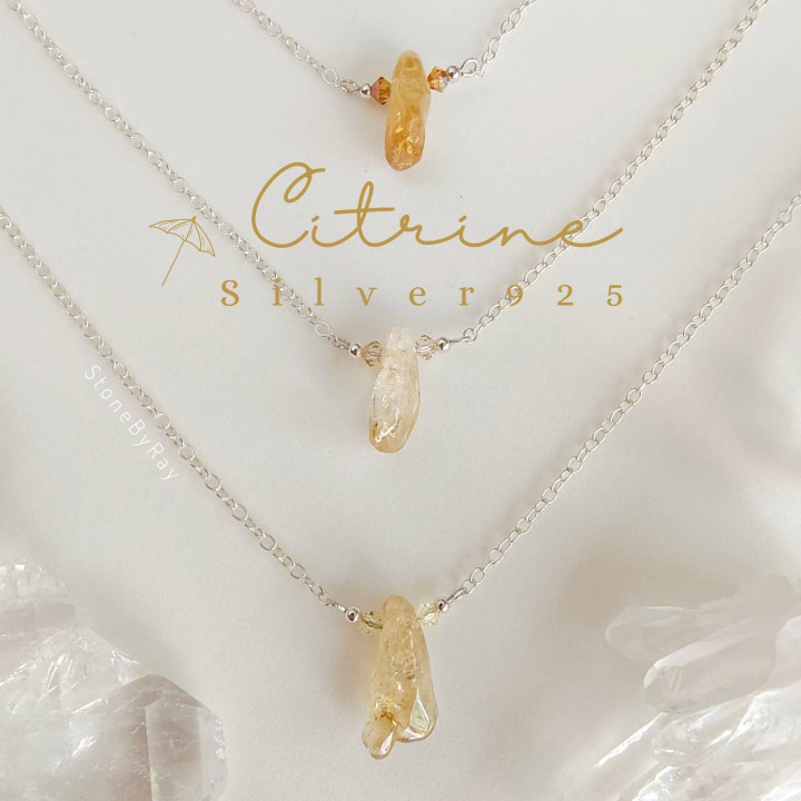 Polished Citrine Pendant Necklace - Silver Jewelry