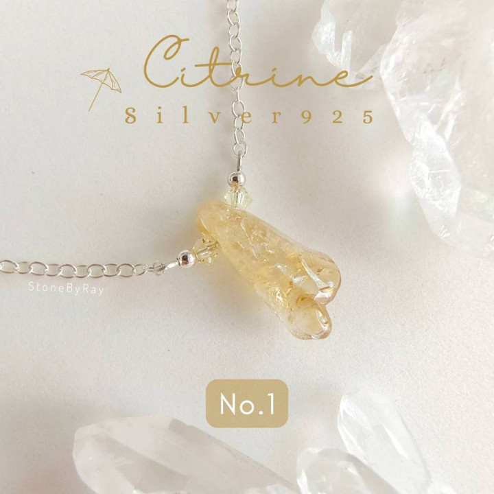 Polished Citrine Pendant Necklace - Silver Jewelry