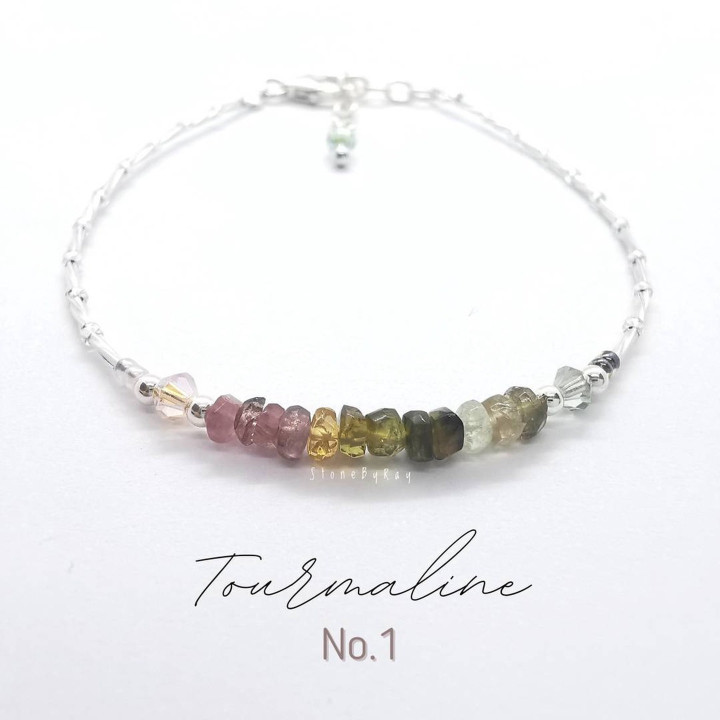 Bracelet en argent et pierre tourmaline | Bijou élégant orné de pierres précieuses