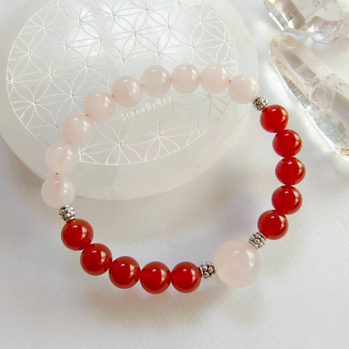 Bracelet en quartz rose et cornaline : Amour, confiance et énergie