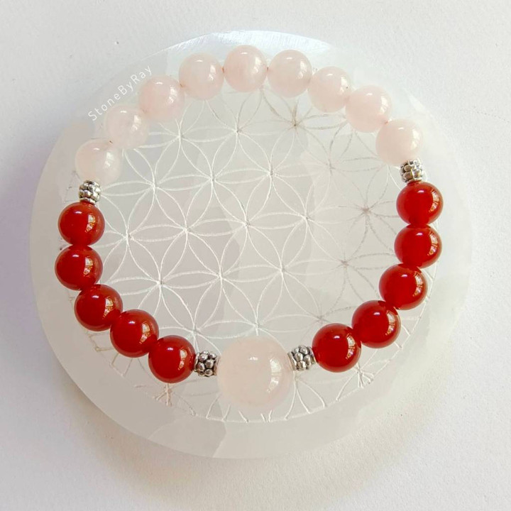 Bracelet en quartz rose et cornaline : Amour, confiance et énergie