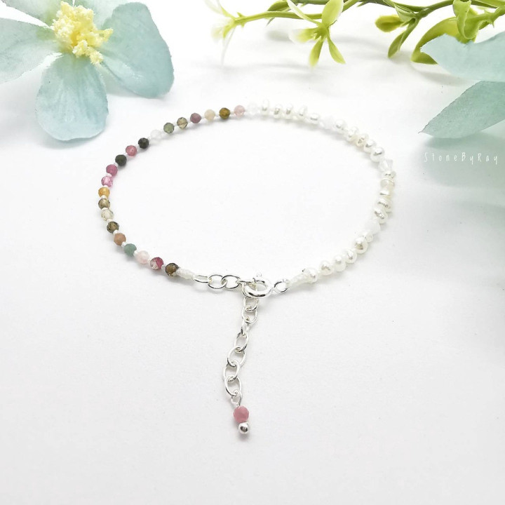 Bracelet en tourmaline et perles | Bijou élégant en argent