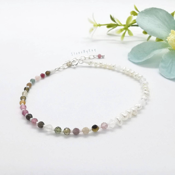 Bracelet en tourmaline et perles | Bijou élégant en argent