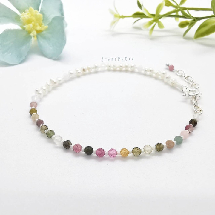 Bracelet en tourmaline et perles | Bijou élégant en argent