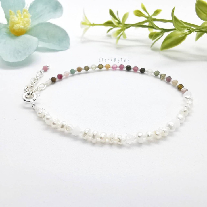 Bracelet en tourmaline et perles | Bijou élégant en argent