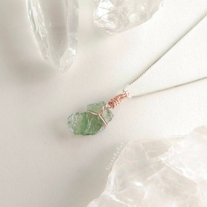 Moldavite Meteorite Pendant Necklace | Silver