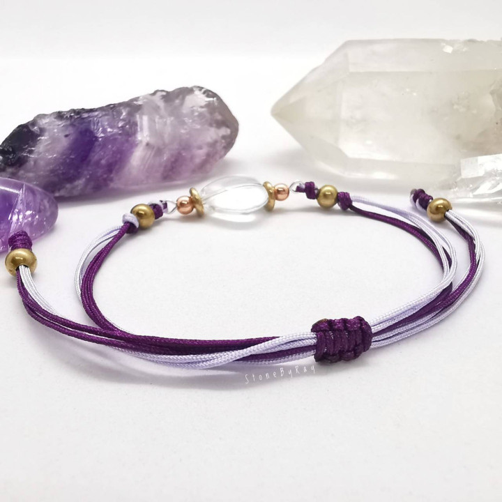 Bracelet en corde tressée de quartz cristal - Bijou style bohème