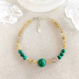 Malachite and Rutile Quartz Silver Bracelet - Spiritual Energy