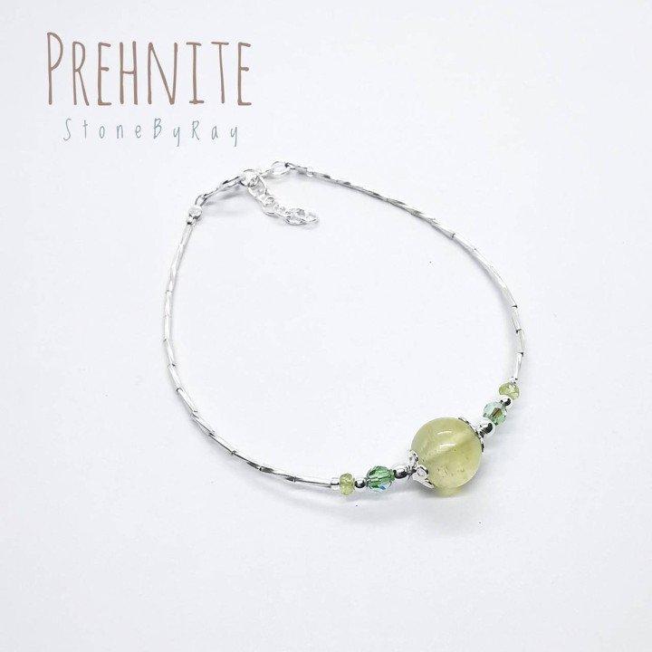 Bracelet en argent et préhnite | Bijou de guérison style bohème