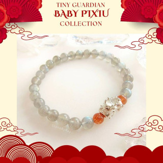 Labradorite and Sterling Silver Pi Xiu Sunstone Bracelet