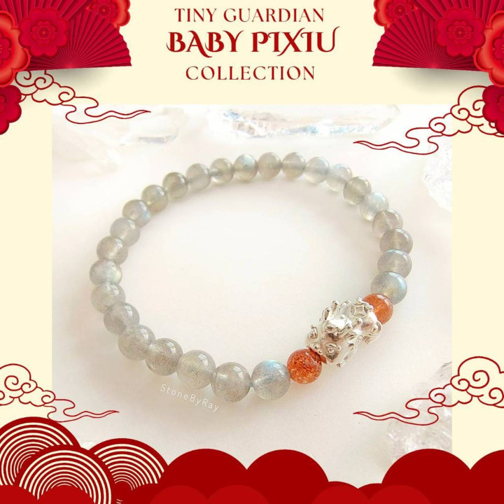 Bracelet en labradorite et argent sterling Pi Xiu et pierre de soleil