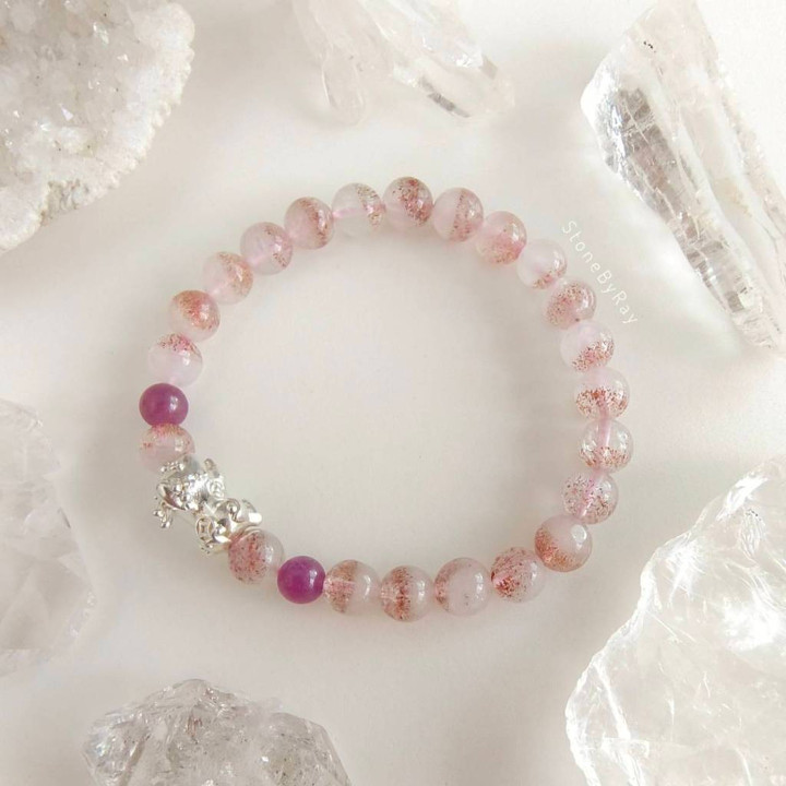 Hematite Quartz Bracelet with Sterling Silver Pi Xiu and Ruby