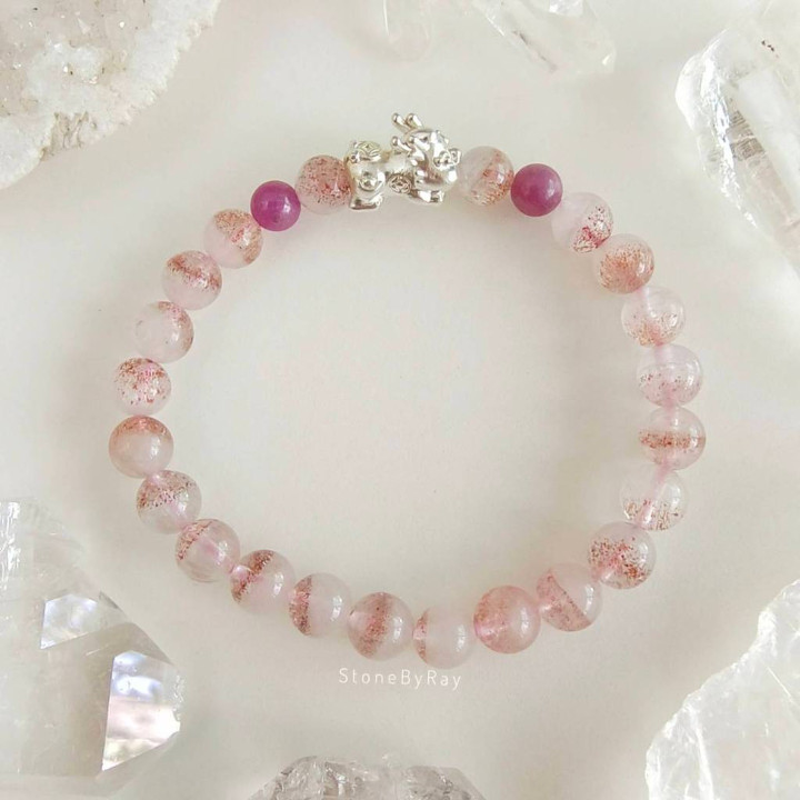 Hematite Quartz Bracelet with Sterling Silver Pi Xiu and Ruby