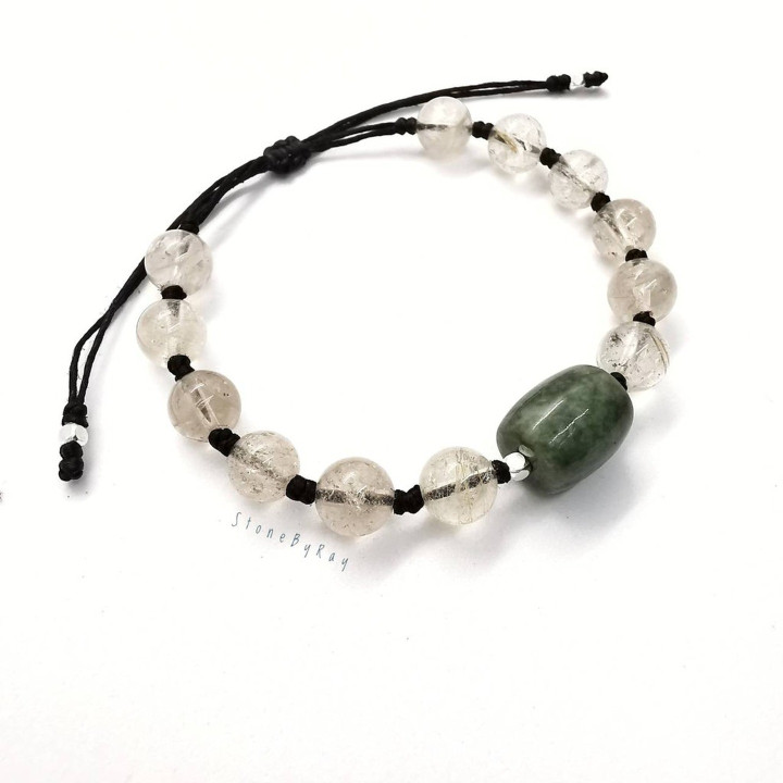 Bracelet tressé en jade et quartz rutile | Bijou spirituel