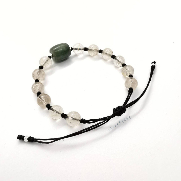 Bracelet tressé en jade et quartz rutile | Bijou spirituel