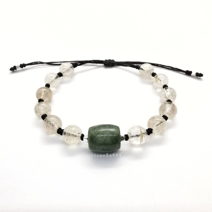 Bracelet tressé en jade et quartz rutile | Bijou spirituel