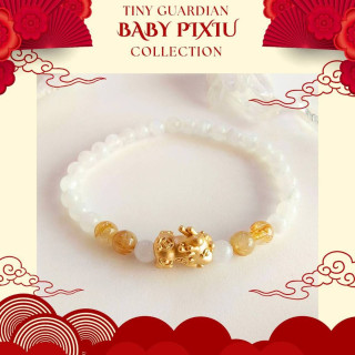 Radiant Moonstone Bracelet with Gold Baby Pi Xiu Charm