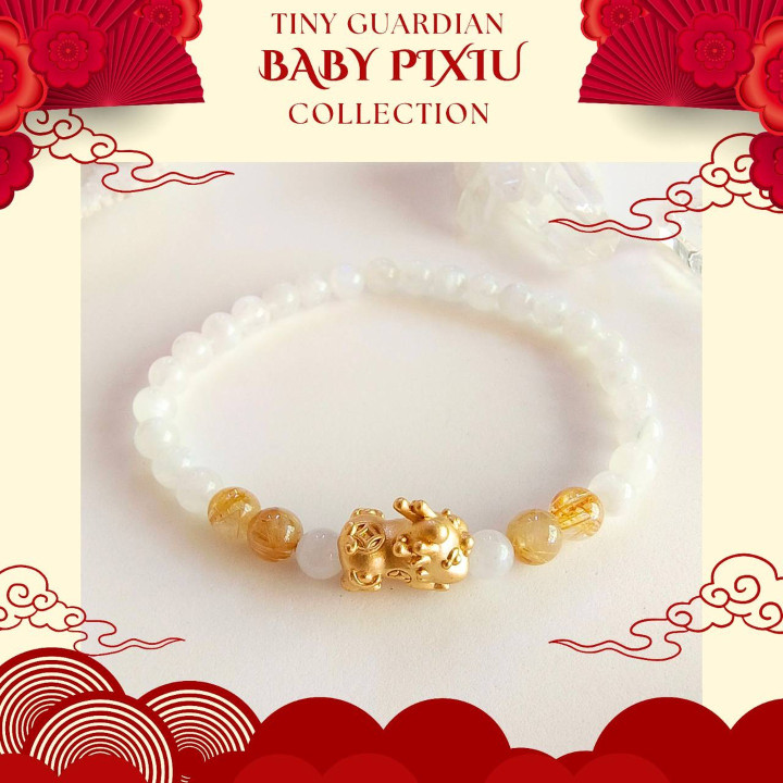 Bracelet en pierre de lune éclatante avec breloque Baby Pi Xiu dorée