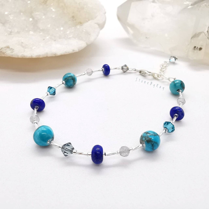 Bracelet en argent avec turquoise, lapis-lazuli et labradorite