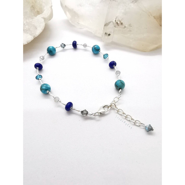 Bracelet en argent avec turquoise, lapis-lazuli et labradorite