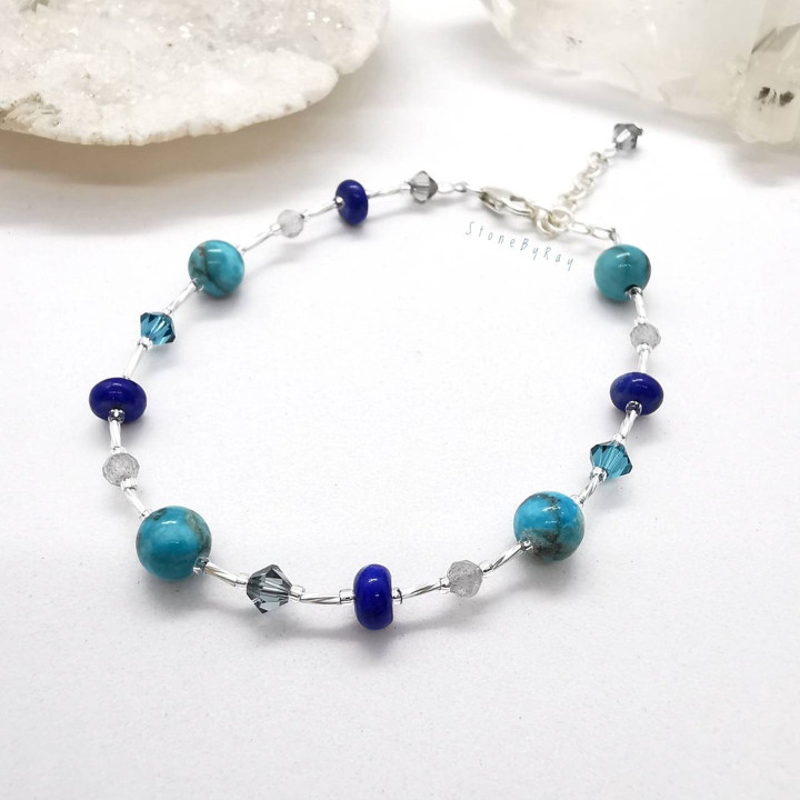 Bracelet en argent avec turquoise, lapis-lazuli et labradorite
