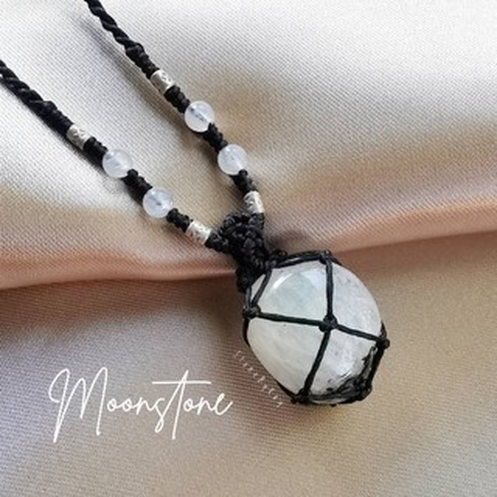 Rainbow Moonstone Braided Rope Necklace