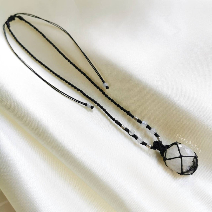 Rainbow Moonstone Braided Rope Necklace