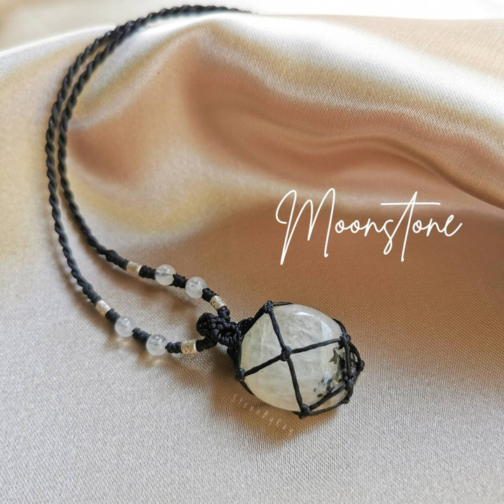 Rainbow Moonstone Braided Rope Necklace