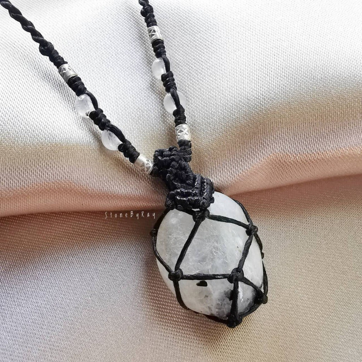 Rainbow Moonstone Braided Rope Necklace