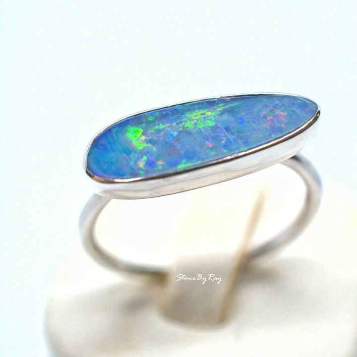 Radiant Australian Opal Silver Ring