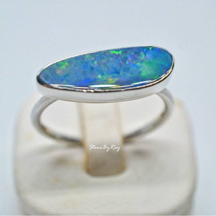 Radiant Australian Opal Silver Ring