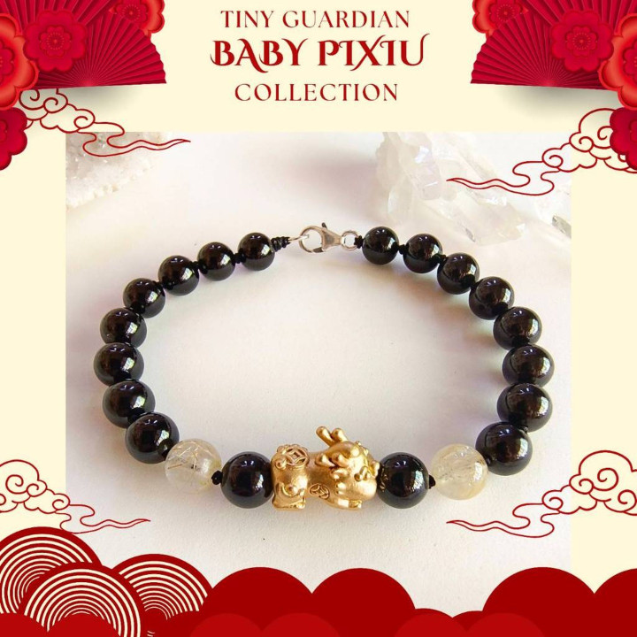 Bracelet Pixiu en onyx et or - Porte-bonheur pour la prospérité