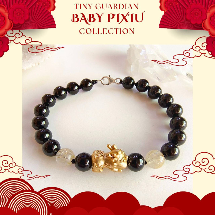 Bracelet Pixiu en onyx et or - Porte-bonheur pour la prospérité