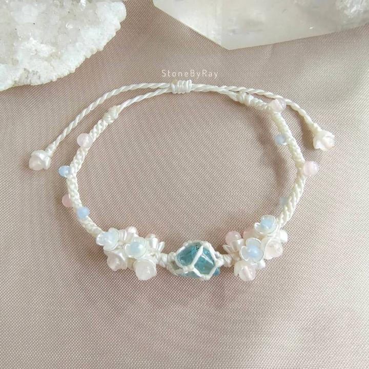 Bracelet en corde tressée d'apatite bleue - Bijou élégant et bohème