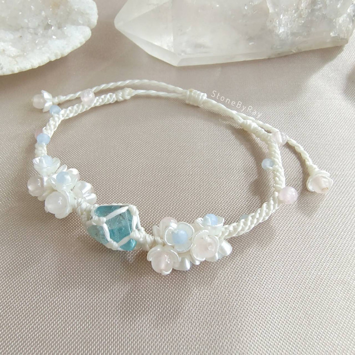 Bracelet en corde tressée d'apatite bleue - Bijou élégant et bohème