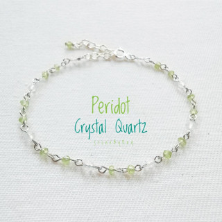 Peridot and Quartz Silver Bracelet - Boho Charm Jewelry