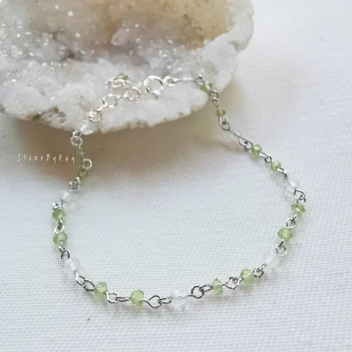 Peridot and Quartz Silver Bracelet - Boho Charm Jewelry