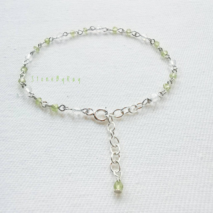 Peridot and Quartz Silver Bracelet - Boho Charm Jewelry
