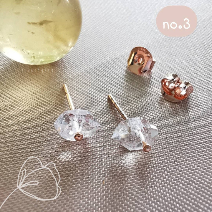 Rose Gold Silver Earrings with Sparkling Herkimer Diamonds