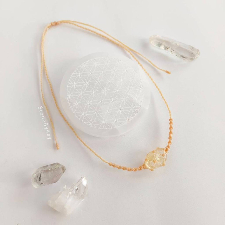 Citrine Stone Braided Rope Necklace - Boho Style Jewelry