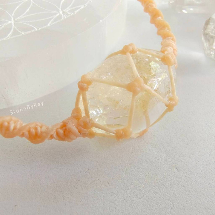 Citrine Stone Braided Rope Necklace - Boho Style Jewelry