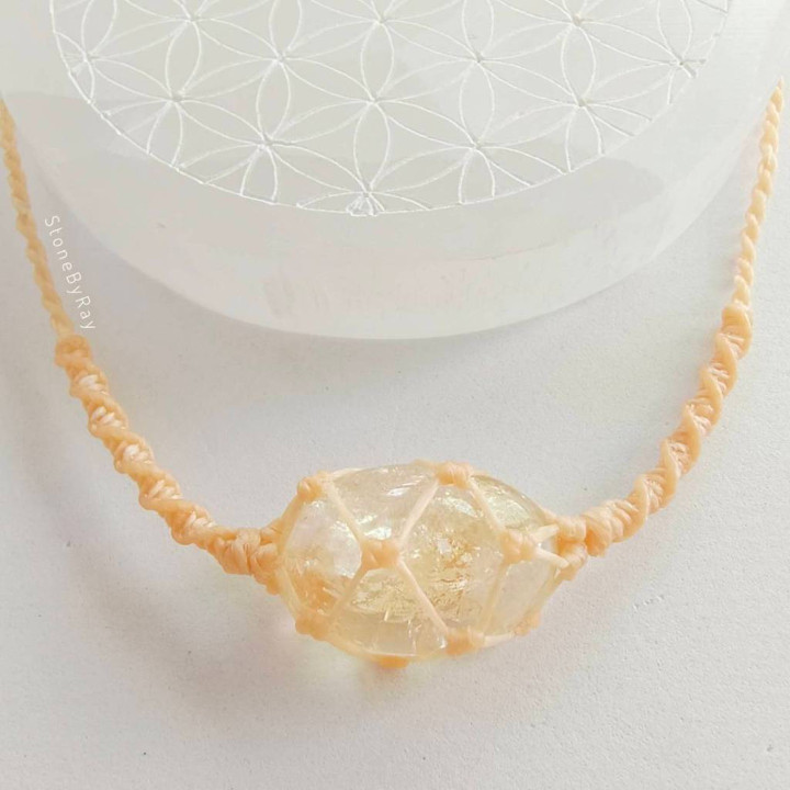 Citrine Stone Braided Rope Necklace - Boho Style Jewelry