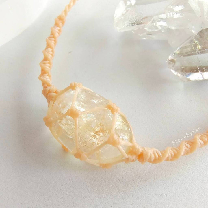 Citrine Stone Braided Rope Necklace - Boho Style Jewelry