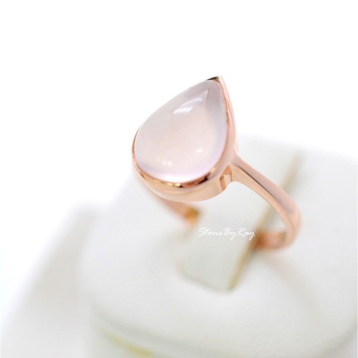 Rose Gold and Quartz Teardrop Ring | Sterling Silver Jewelry