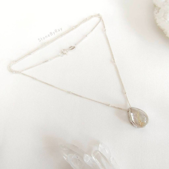 Rutilated Quartz Silver Necklace - Sparkly and Elegant